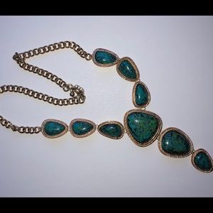 Green Turquoise Look Statement Gold Drop Necklace